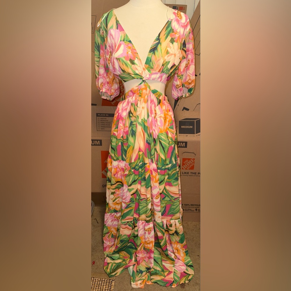 Flying Tomato Green Pink Floral Maxi Dress